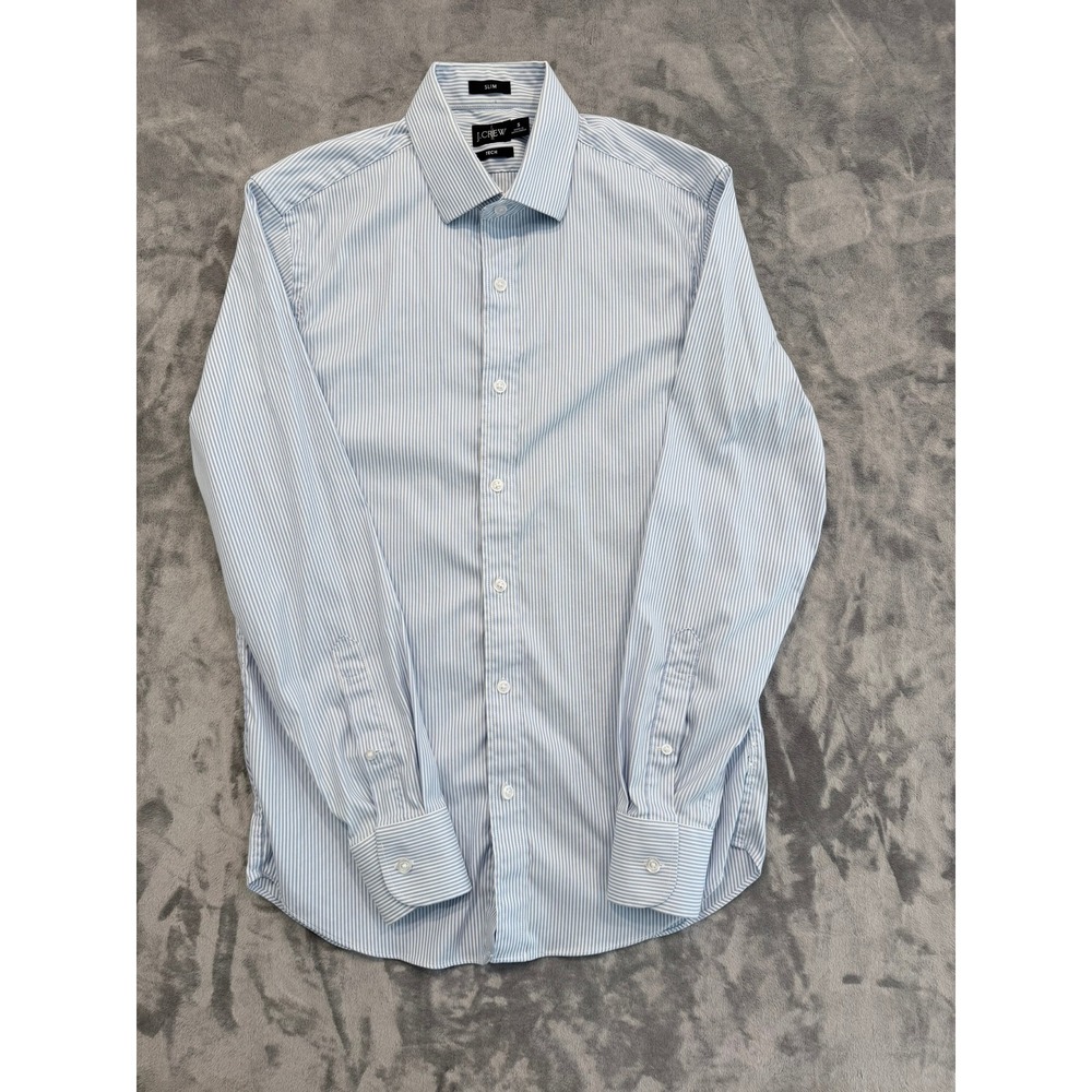 J Crew Mens Dress Shirt Slim Tech Stripe Blue White Button Down Size S